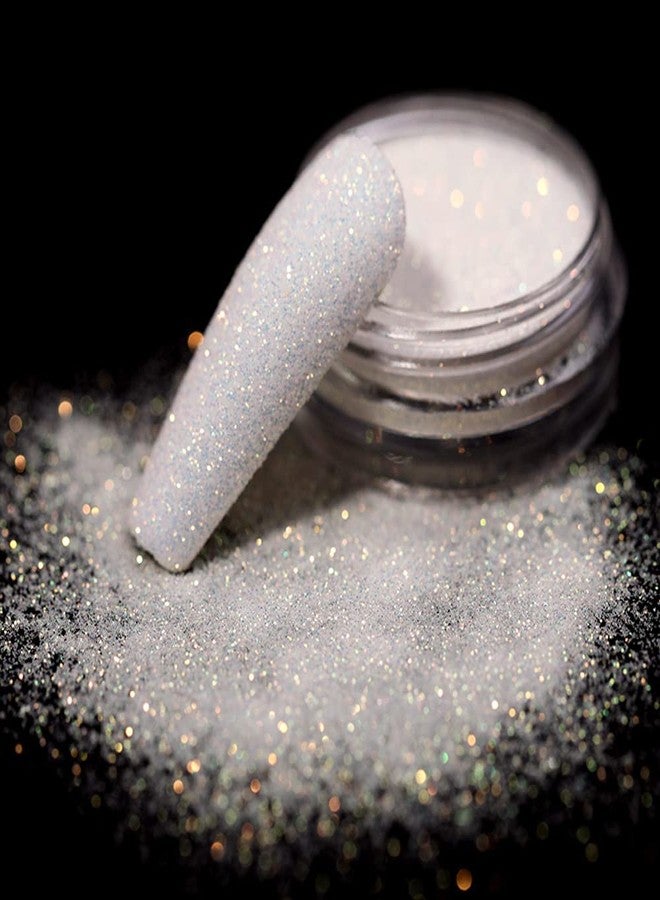 Bellecrey 4Jars Pearl Shiny Silver Nail Glitter Powder White Color Chrome Glitter Pigment Dust Iridescent Nail Gel Polishes Decoration Diamond Aurora Glitter Mermaid Chrome Nails DIY - Image 1