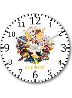 Print Shop Overwatch Camiseta Support Wall Clock Curved Real Glass