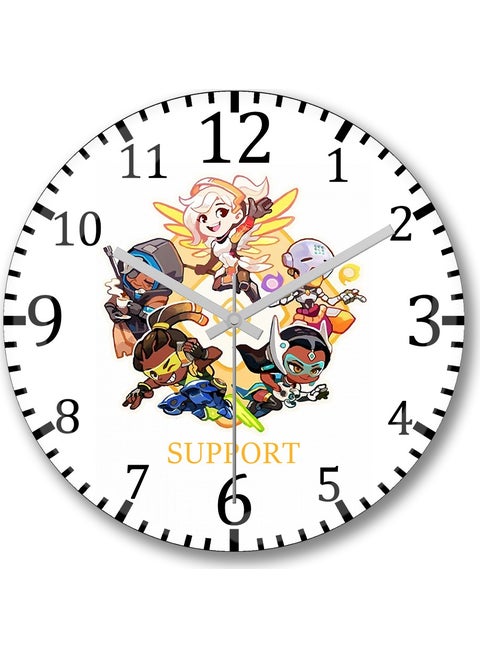 Print Shop Overwatch Camiseta Support Wall Clock Curved Real Glass