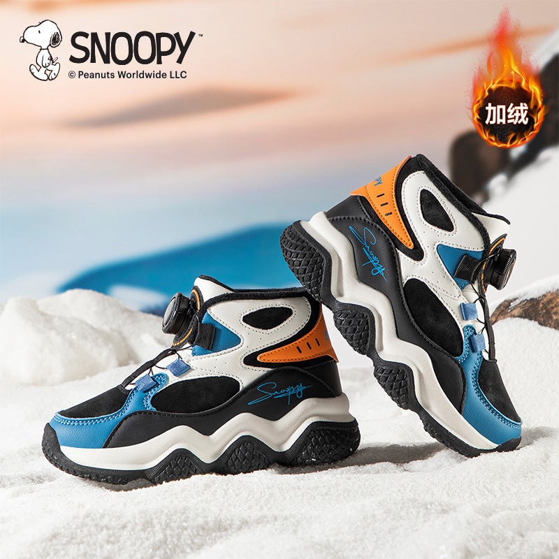 Snoopy Boys' Shoes Big Children'S Fleece-Lined Warm Cotton Shoes Leather Waterproof Outdoor Shoes - Image 4