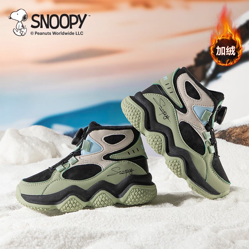 Snoopy Boys' Shoes Big Children'S Fleece-Lined Warm Cotton Shoes Leather Waterproof Outdoor Shoes - Image 5