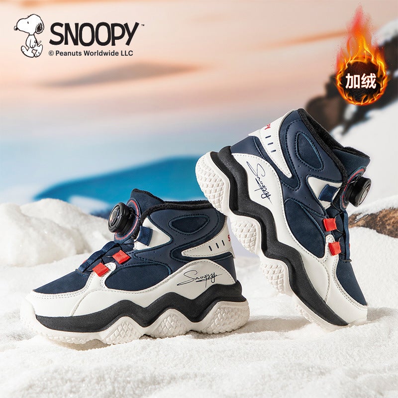 Snoopy Boys' Shoes Big Children'S Fleece-Lined Warm Cotton Shoes Leather Waterproof Outdoor Shoes - Image 2