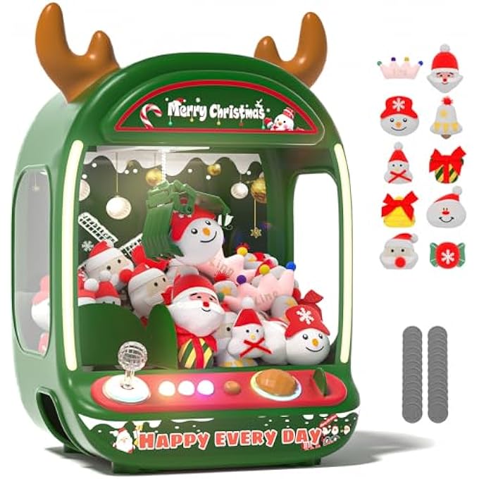 CHRISTMAS CLAW MACHINE FOR KIDS, HOLIDAY TOYS FOR GIRLS AGE 6+, MINI ARCADE GAME VENDING MACHINE WITH PLUSH TOYS AND CANDY DISPENSER, FESTIVE CLAW GAME FOR GIRLS - Image 1