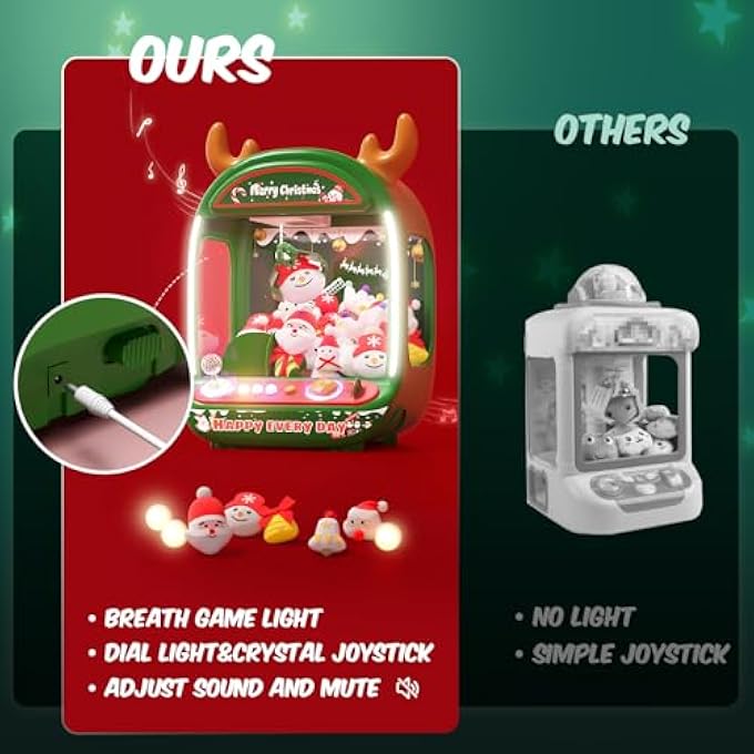 CHRISTMAS CLAW MACHINE FOR KIDS, HOLIDAY TOYS FOR GIRLS AGE 6+, MINI ARCADE GAME VENDING MACHINE WITH PLUSH TOYS AND CANDY DISPENSER, FESTIVE CLAW GAME FOR GIRLS - Image 3