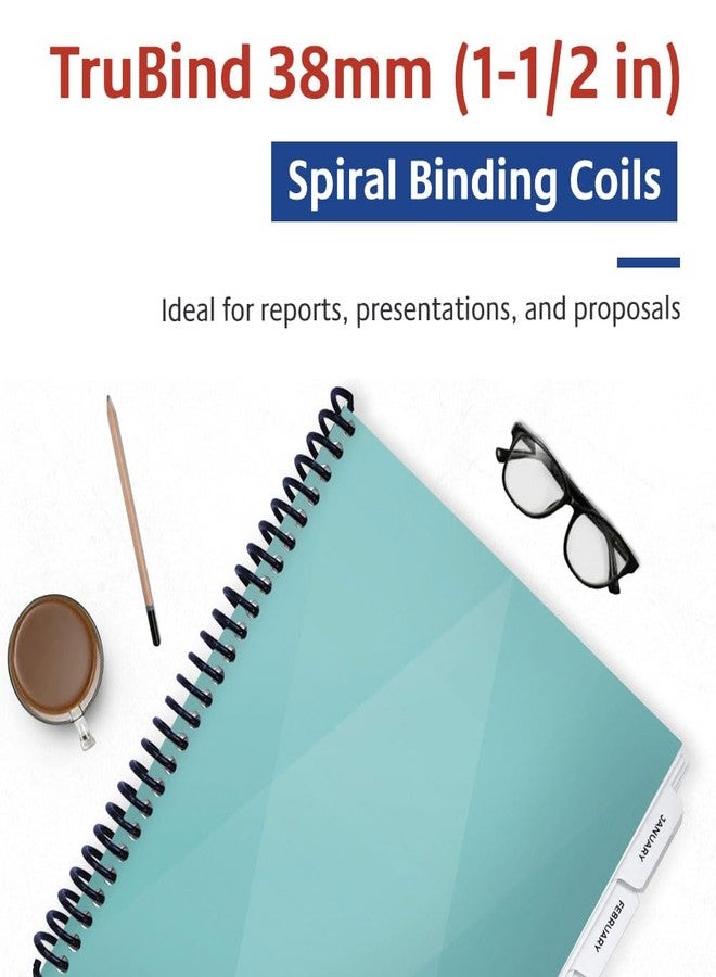 TruBind 38mm (1-1/2 in.) Spiral Binding Coils for Reports, Presentations and Proposals | 4:1 Pitch | 12 in. Length | Black | 330 Sheets Binding Capacity | 50 Pack - Image 2