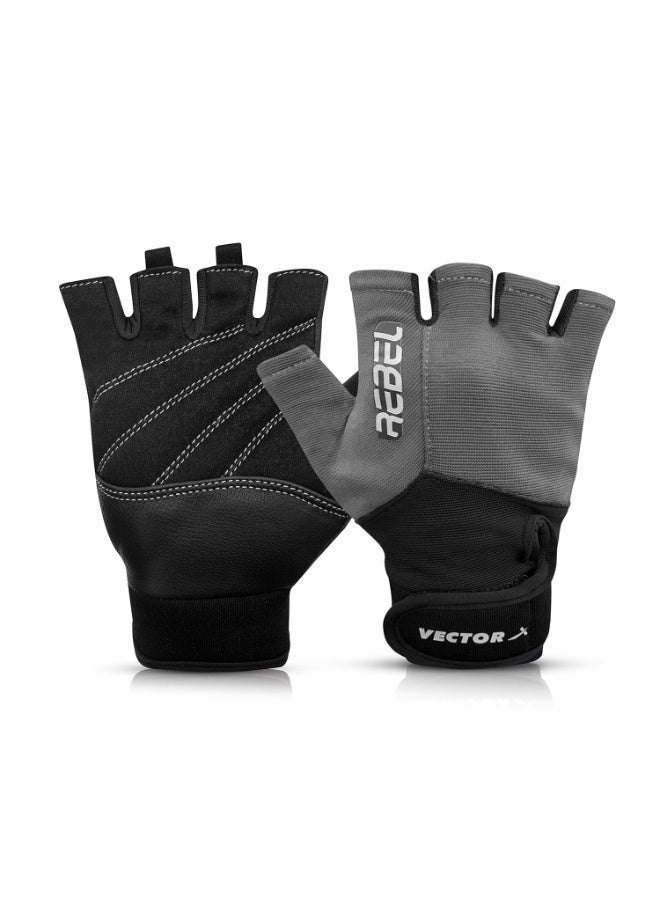 Vector X Rebel Unisex Gym & Weightlifting Gloves – Workout & Fitness Gloves for Strength Training, Size XL, Grey - Image 1
