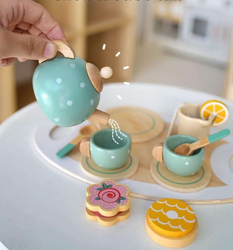 Kidzilla Kids Tea Toy Set with Tea Pot Cups- Wooden, Toddler Girl Boy Afternoon Tea Toy Kitchen Accessories Play Food Playset for Kids Tea Party Toys - Image 3