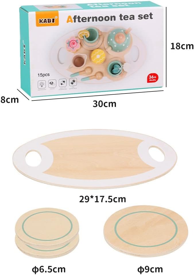 Kidzilla Kids Tea Toy Set with Tea Pot Cups- Wooden, Toddler Girl Boy Afternoon Tea Toy Kitchen Accessories Play Food Playset for Kids Tea Party Toys - Image 5