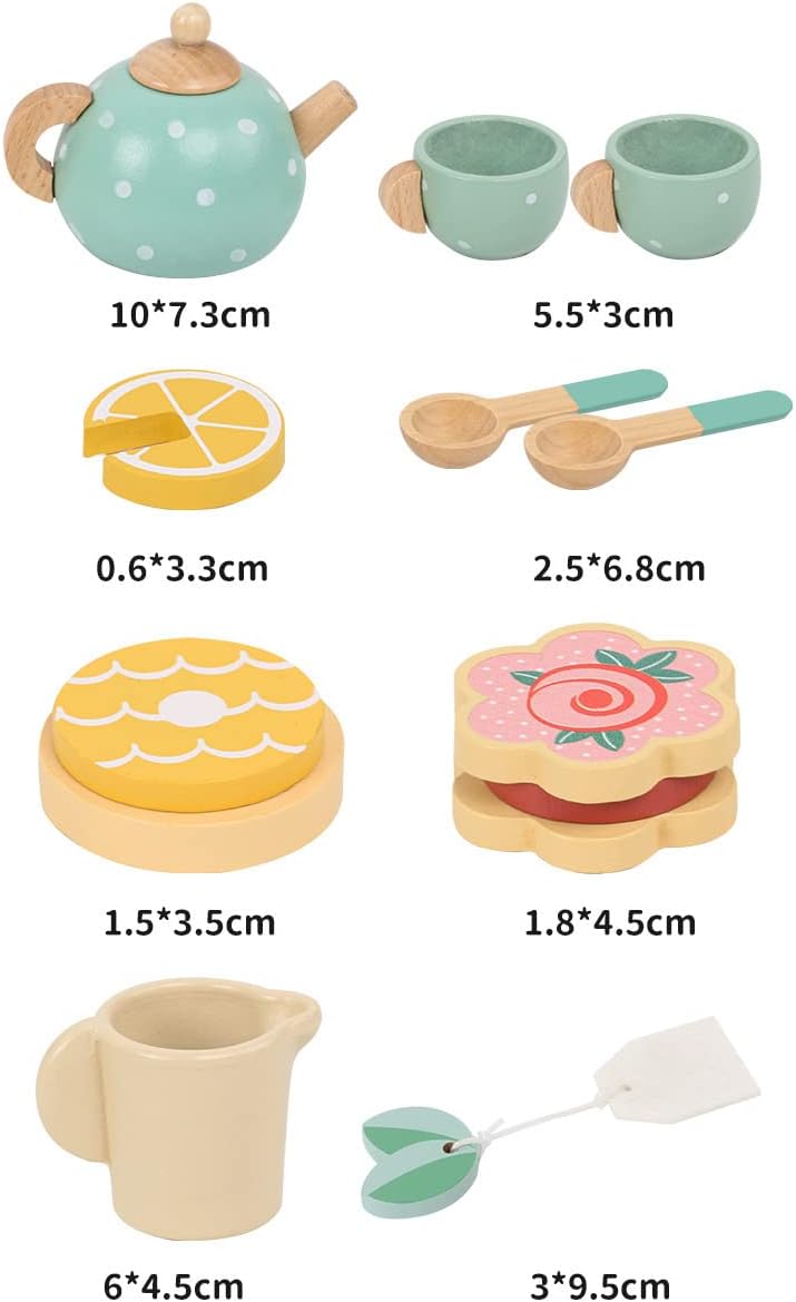 Kidzilla Kids Tea Toy Set with Tea Pot Cups- Wooden, Toddler Girl Boy Afternoon Tea Toy Kitchen Accessories Play Food Playset for Kids Tea Party Toys - Image 4
