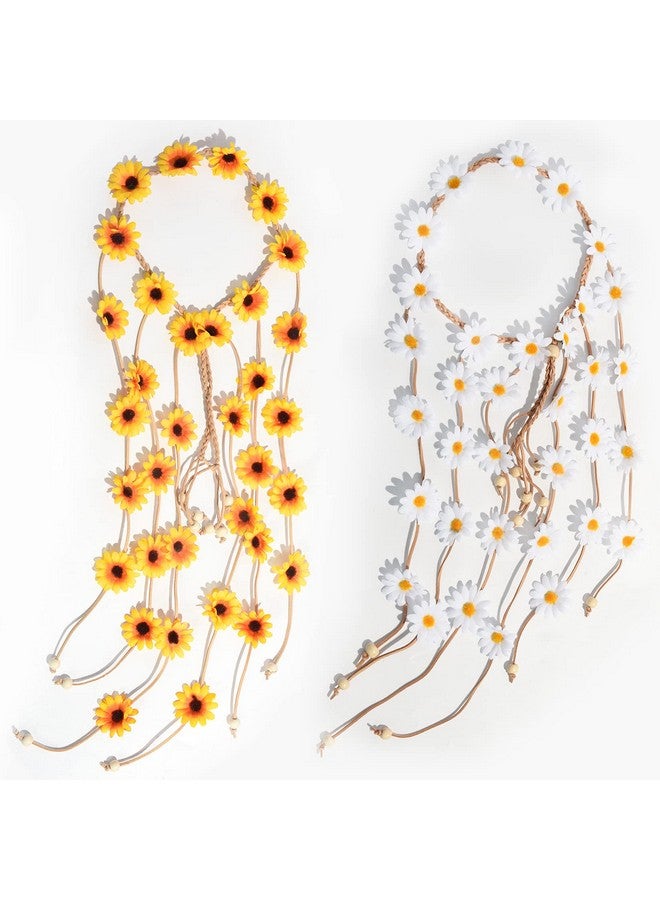 Sucrain 2Pcs Flower Hippie Headband Floral Crown Summer Sunflower Hair Accessories For 70 S Bohemian Costumes Style - Image 5