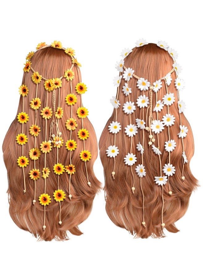 Sucrain 2Pcs Flower Hippie Headband Floral Crown Summer Sunflower Hair Accessories For 70 S Bohemian Costumes Style - Image 1