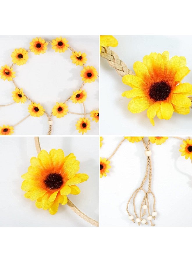 Sucrain 2Pcs Flower Hippie Headband Floral Crown Summer Sunflower Hair Accessories For 70 S Bohemian Costumes Style - Image 4
