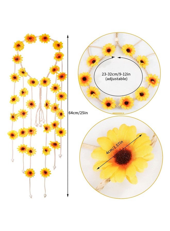 Sucrain 2Pcs Flower Hippie Headband Floral Crown Summer Sunflower Hair Accessories For 70 S Bohemian Costumes Style - Image 3