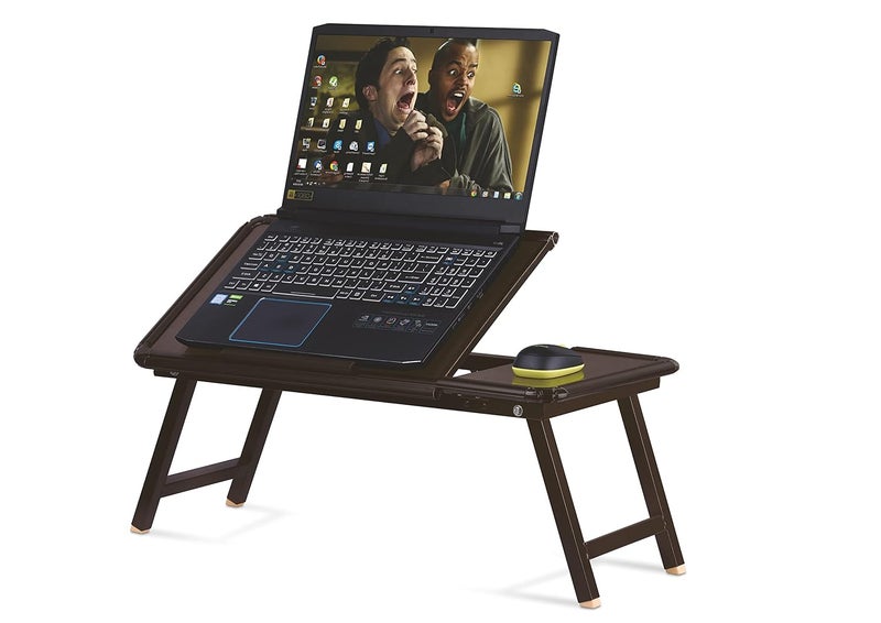 ALLARK Smart Multipurpose Foldable Laptop Table Accommodating Cup Mouse Pen Used as Study Table Bed Table Breakfast Table PortableErgonomic Rounded EdgesNonSlip Wood - Image 1