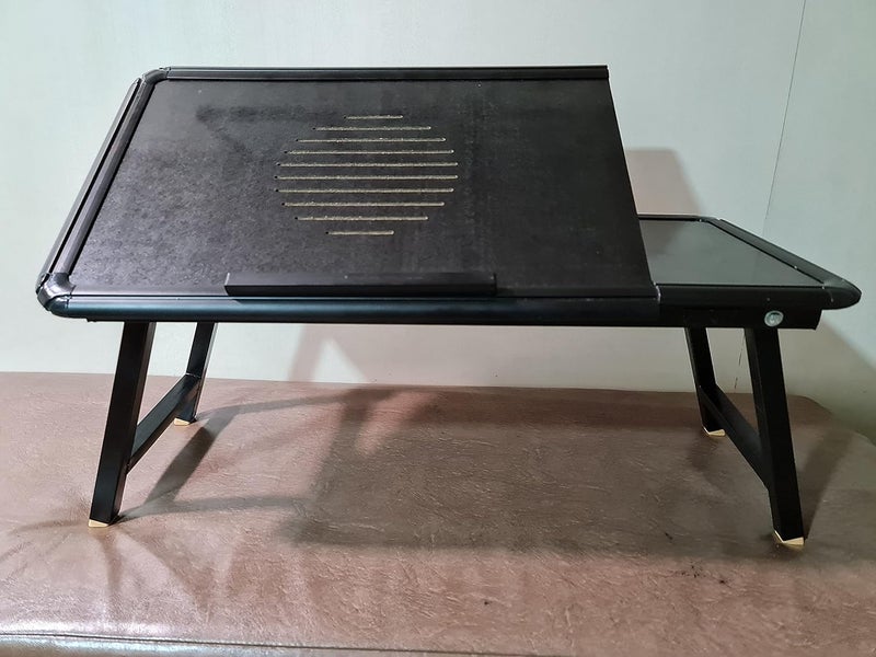 ALLARK Smart Multipurpose Foldable Laptop Table Accommodating Cup Mouse Pen Used as Study Table Bed Table Breakfast Table PortableErgonomic Rounded EdgesNonSlip Wood - Image 4
