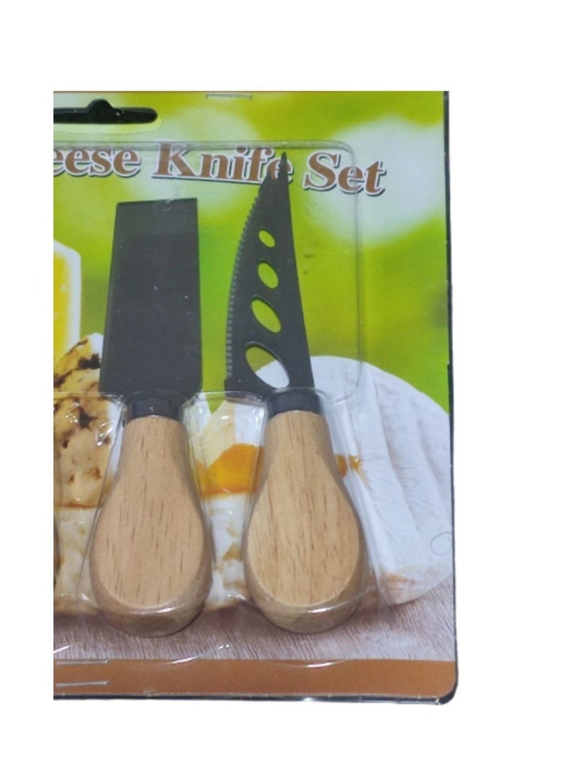 ماركة غير محددة طقم سكاكين الجبن وأدوات التقديم مكون من 4 قطع فضي/بني  - Image 3