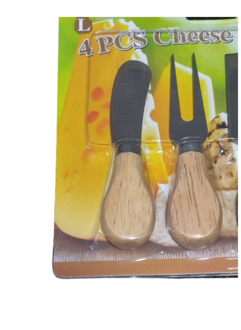 ماركة غير محددة طقم سكاكين الجبن وأدوات التقديم مكون من 4 قطع فضي/بني  - Image 2