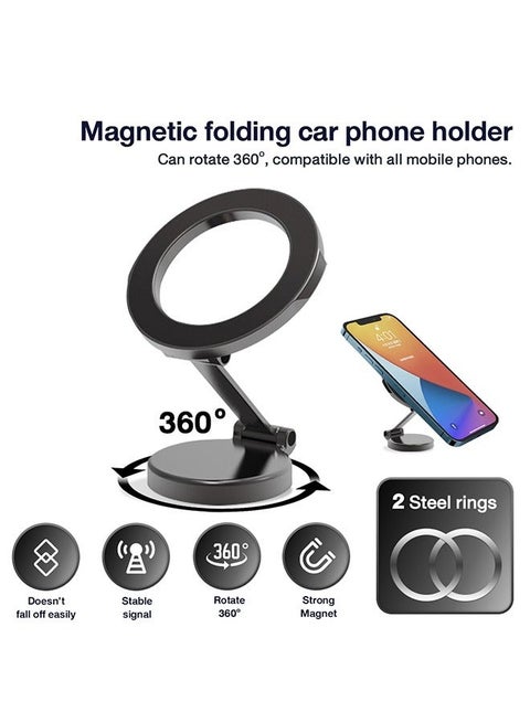 Car phone holder compatible with MagSafe iPhone 360 degree rotation and foldable support for trips and commuting
