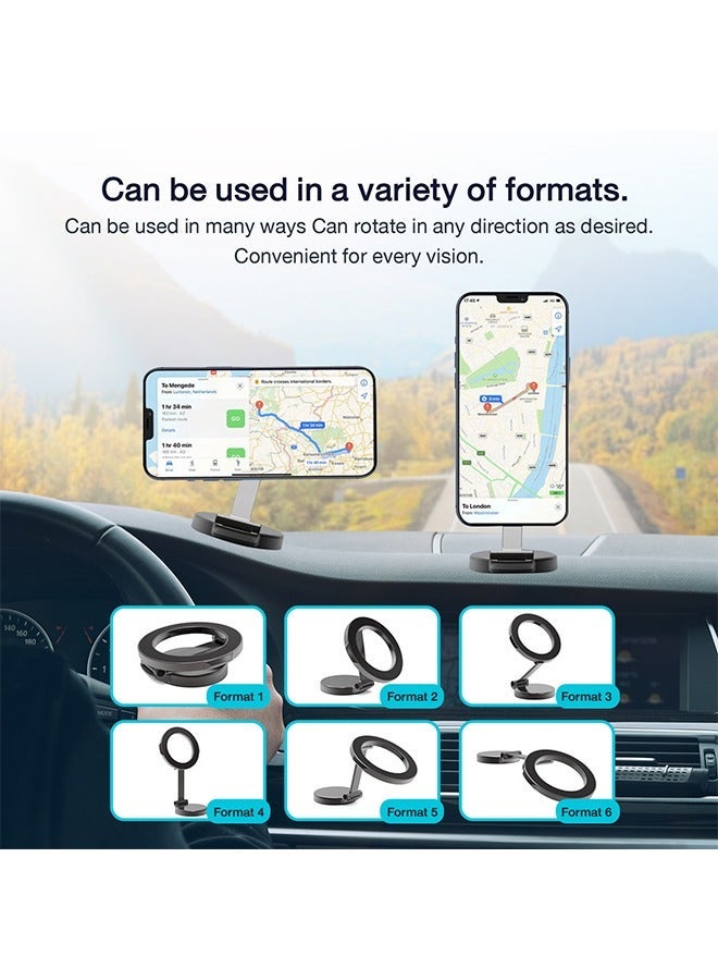 Car phone holder compatible with MagSafe iPhone 360 degree rotation and foldable support for trips and commuting