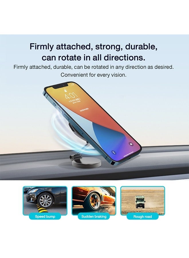 Car phone holder compatible with MagSafe iPhone 360 degree rotation and foldable support for trips and commuting