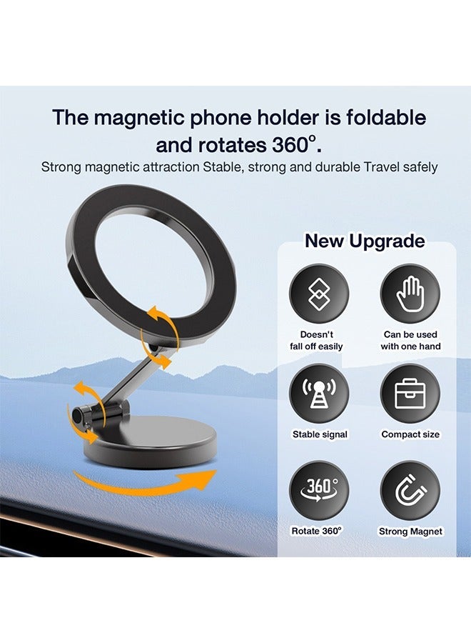 Car phone holder compatible with MagSafe iPhone 360 degree rotation and foldable support for trips and commuting