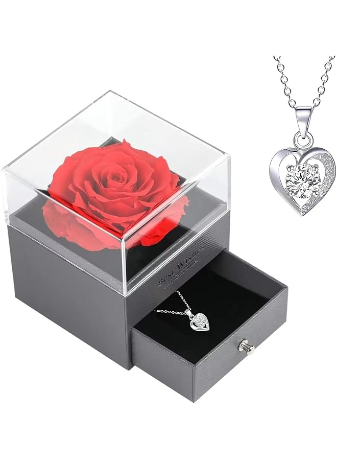 erorex Eternal Rose With Gift Box Cute Preserved Rose Set With I Love You Necklace For Mom Wife Girlfriend On Valentines Day Anniversary Birthday Day Romantic Gifts For Her  - Image 1