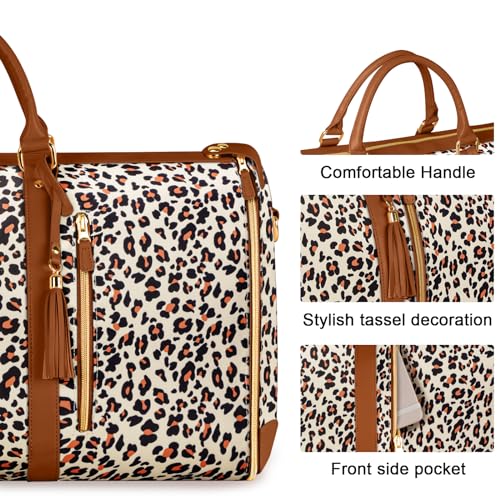 Ytonet Convertible Garment Bags for Travel, Large Carry on Garment Weekender Bag, Water Resistant Travel Duffel Bags with Shoe Pouch, 2 in 1 Hanging Suitcase Suit Foldable Travel Bags, Leopard - Image 5
