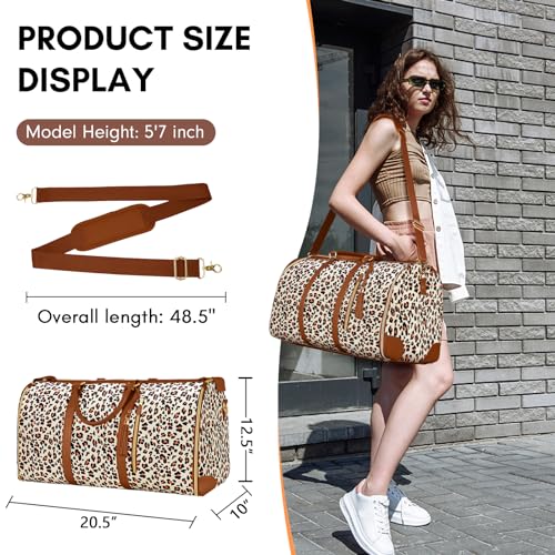 Ytonet Convertible Garment Bags for Travel, Large Carry on Garment Weekender Bag, Water Resistant Travel Duffel Bags with Shoe Pouch, 2 in 1 Hanging Suitcase Suit Foldable Travel Bags, Leopard - Image 3