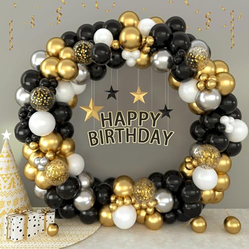 Flyloons 50 pcs Gold Black Silver White Metallic Chrome Balloons for Birthday Decoration items celebration Anniversary Girls Boys Men Women - Image 1