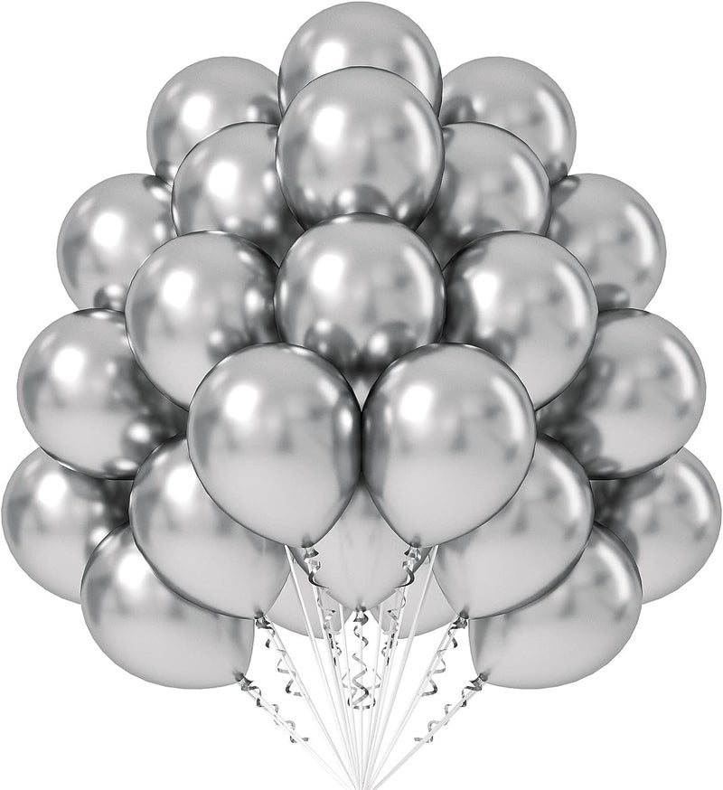 Flyloons 50 pcs Gold Black Silver White Metallic Chrome Balloons for Birthday Decoration items celebration Anniversary Girls Boys Men Women - Image 4