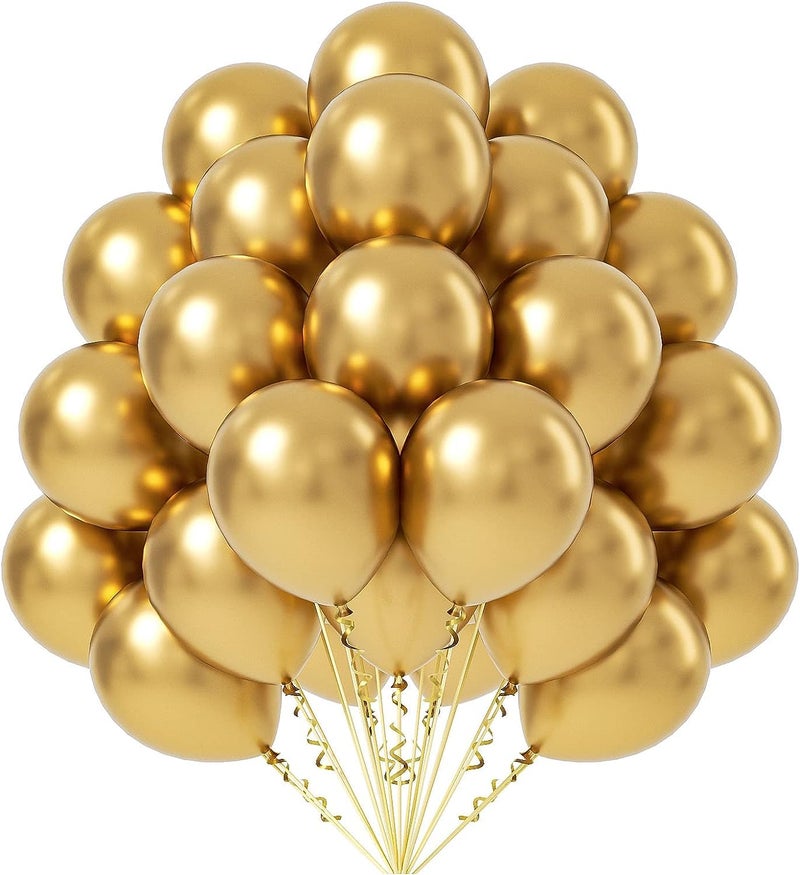 Flyloons 50 pcs Gold Black Silver White Metallic Chrome Balloons for Birthday Decoration items celebration Anniversary Girls Boys Men Women - Image 2