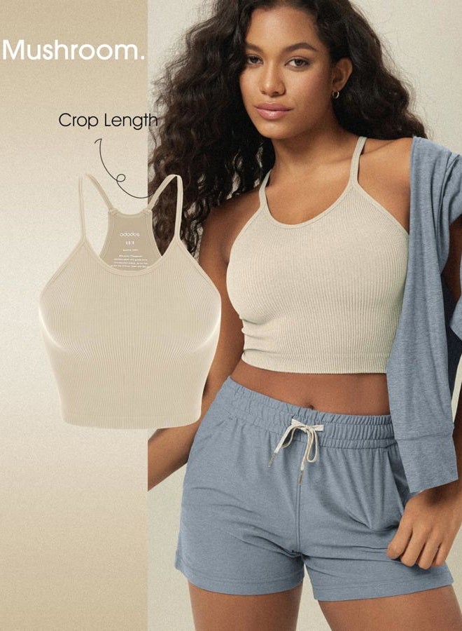 ODODOS Women's Crop 3-Pack Seamless Rib-Knit Camisole Crop Tank Tops, Mushroom Taupe Charcoal, X-Large/XX-Large - Image 3