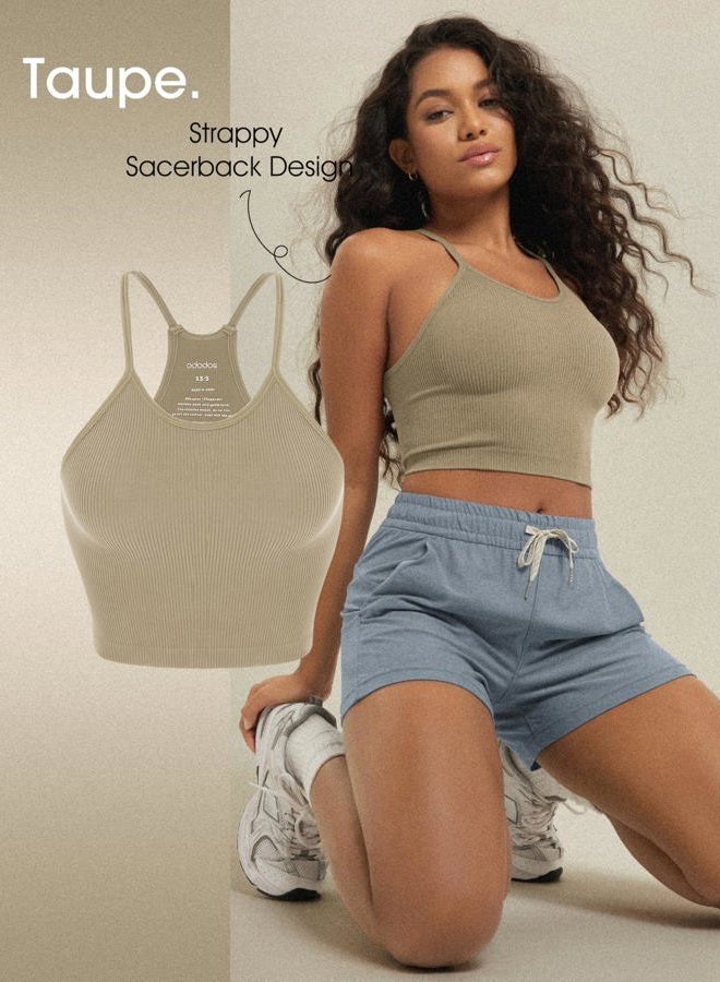 ODODOS Women's Crop 3-Pack Seamless Rib-Knit Camisole Crop Tank Tops, Mushroom Taupe Charcoal, X-Large/XX-Large - Image 4