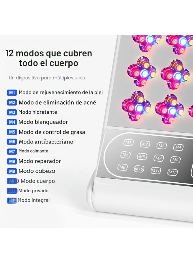 لوحة إضاءة LED احترافية متعددة الأطياف – جهاز تجميل يعمل بالأشعة تحت الحمراء القريبة والضوء الأزرق والأصفر والأحمر لمكافحة الشيخوخة وتهدئة البشرة – مؤقت ذكي – لون فضي - Image 5