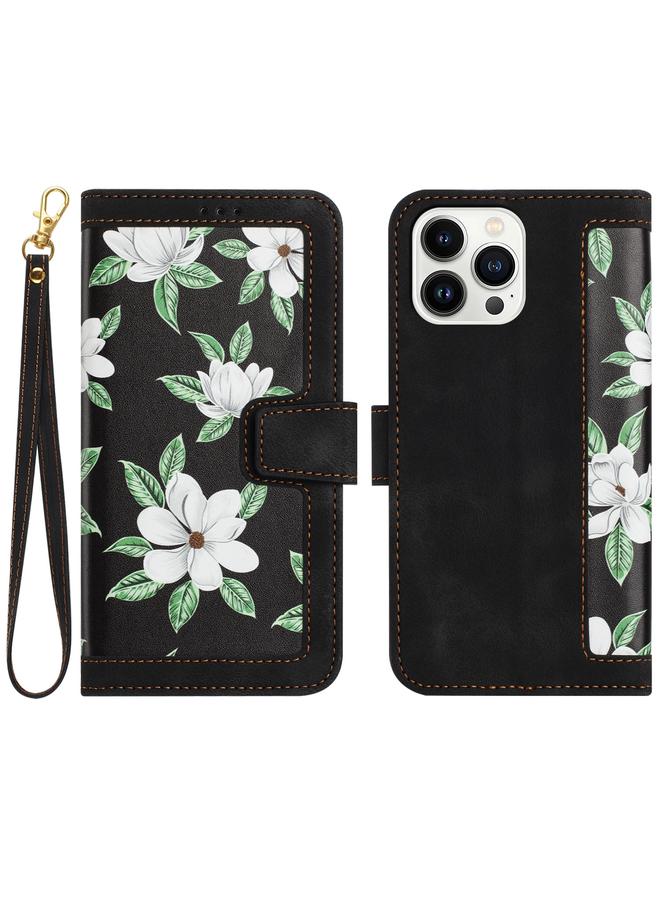 S-TOP Case For iPhone 14 Pro Max Floral Pattern Leather Phone Case with Lanyard - Image 1