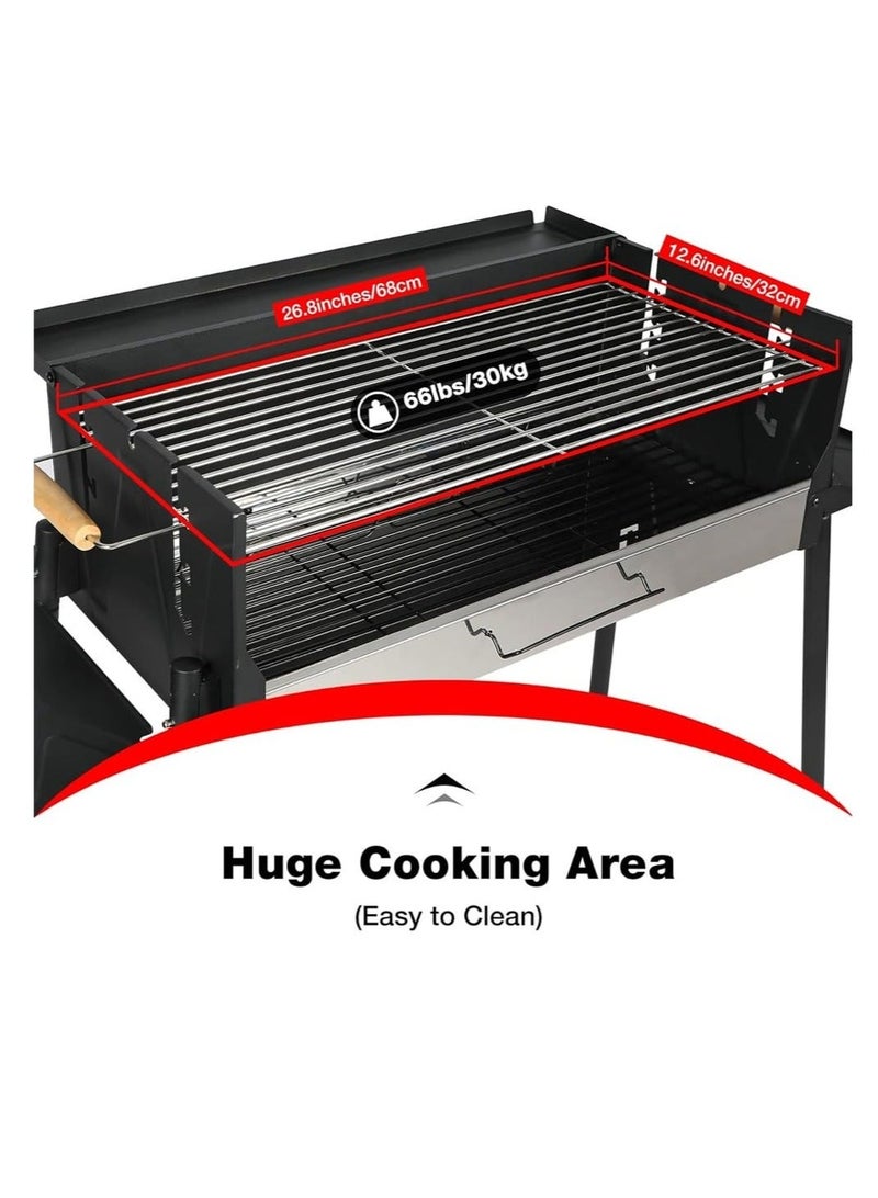 والالا شواية فحم محمولة، شواية شواء من الفولاذ المقاوم للصدأ، شواية شواء كبيرة جدًا في الهواء الطلق مع 3 ارتفاعات قابلة للتعديل، شواية فحم قابلة للفصل مع حامل للطهي في الحديقة والنزهة في الهواء الطلق - Image 5