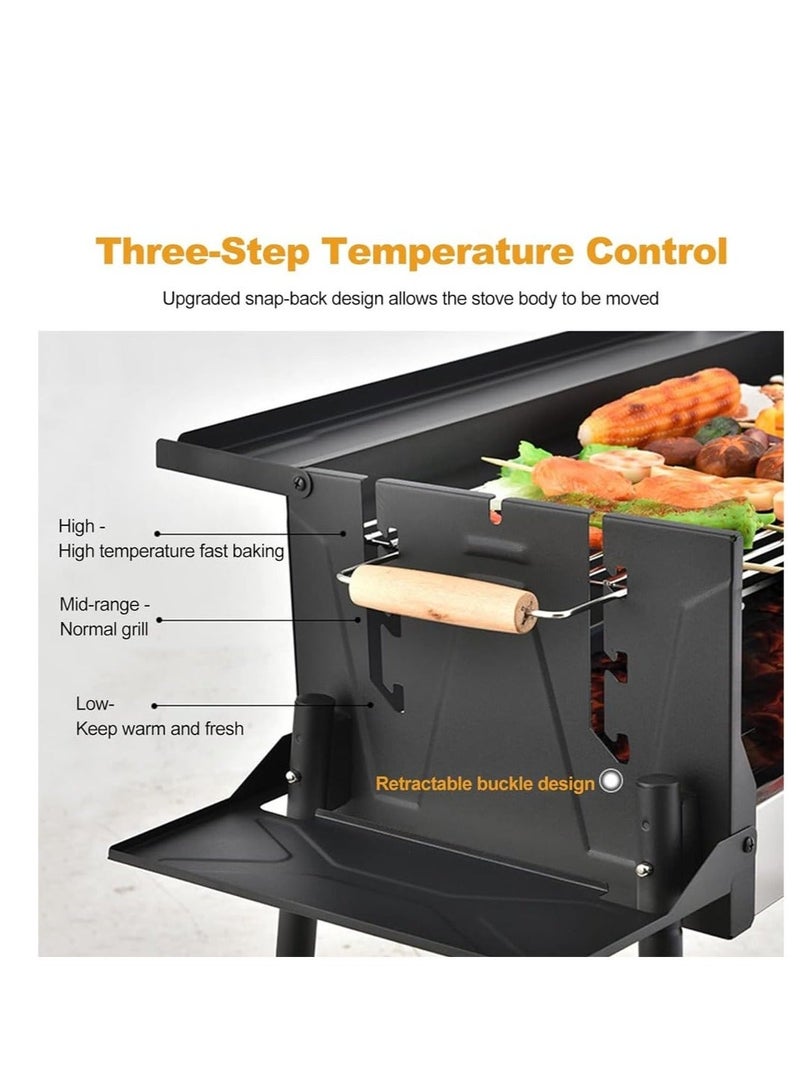 والالا شواية فحم محمولة، شواية شواء من الفولاذ المقاوم للصدأ، شواية شواء كبيرة جدًا في الهواء الطلق مع 3 ارتفاعات قابلة للتعديل، شواية فحم قابلة للفصل مع حامل للطهي في الحديقة والنزهة في الهواء الطلق - Image 2