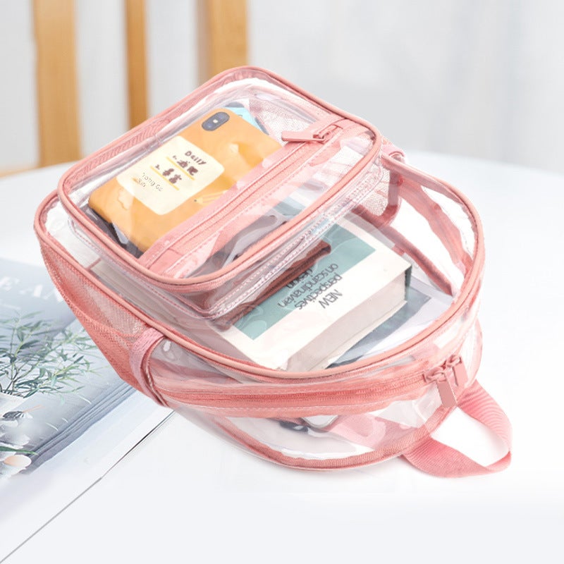 Zipper Pvc Transparent Backpack Large Capacity Fashion Backpack Male and Female Students Simple Waterproof Personalized Storage School Bag(Pink) - Image 5