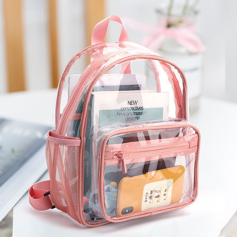 Zipper Pvc Transparent Backpack Large Capacity Fashion Backpack Male and Female Students Simple Waterproof Personalized Storage School Bag(Pink) - Image 4