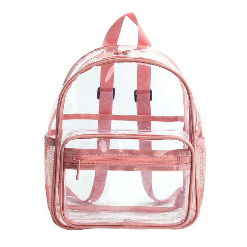 Zipper Pvc Transparent Backpack Large Capacity Fashion Backpack Male and Female Students Simple Waterproof Personalized Storage School Bag(Pink) - Image 1