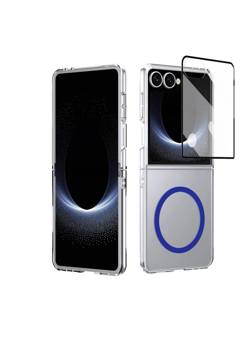 غطاء شفاف مغناطيسي مزود بفيلم شاشة مدمج لهاتف Samsung Galaxy Z Flip8، بإحساس بارد (Ice Feel)، مضاد للاصفرار، واقٍ ضد الصدمات.
