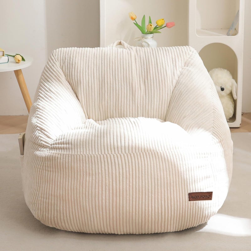 MAXYOYO Kids Bean Bag Chair Bean Bag Couch with Handle Comfy Toddler Chair for Boys and Girls Accent Sofa Chair with Pocket for Gaming Reading Relaxing Beige