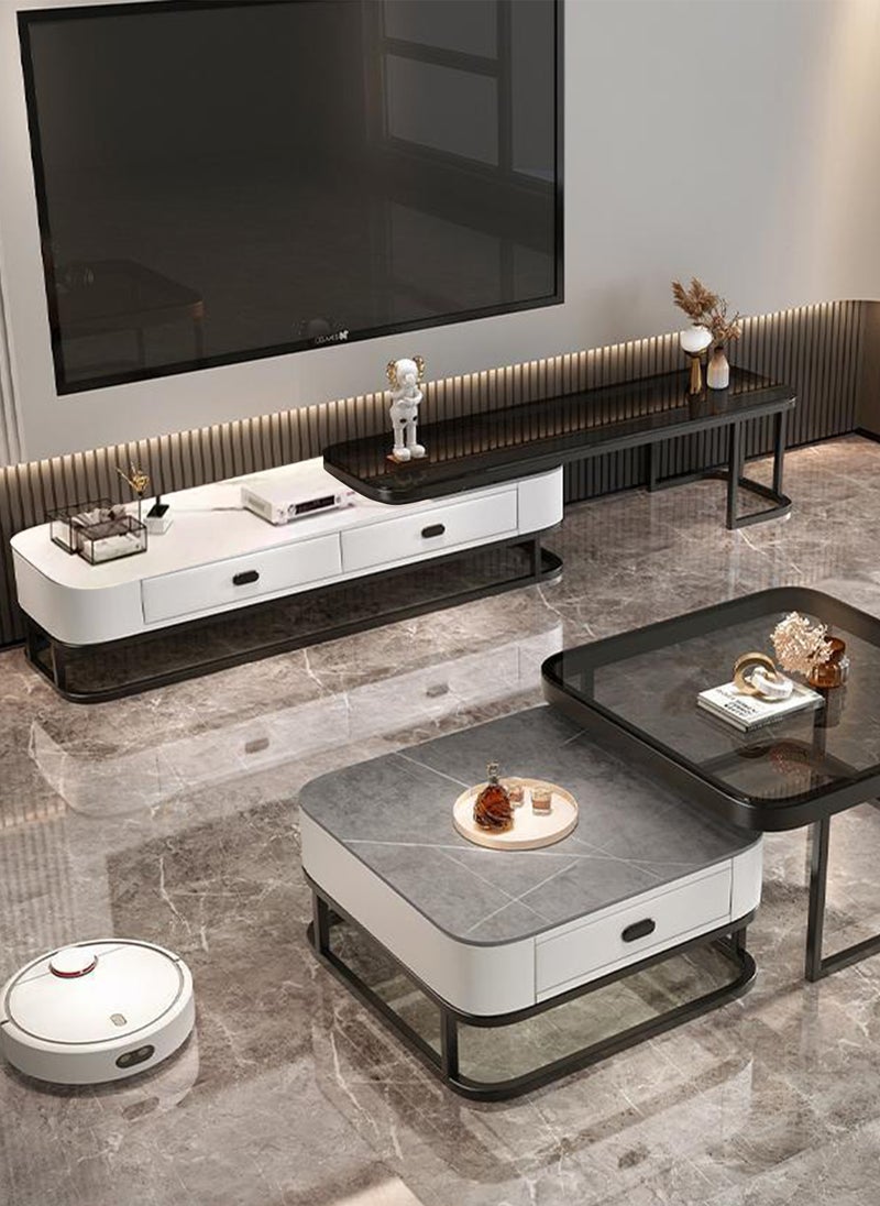 غرانفين طاولة تلفزيون عصرية فاخرة: خزانة زجاجية مقواة بمقاس 200×35×41 سم مع درجين - بديل أنيق من الزجاج للخشب - Image 5