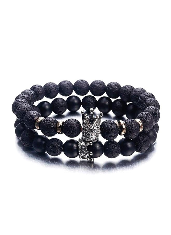 YELLOW CHIMES - 2 Pcs King Queen Crown Charm Natural Stone Couple Bracelet For Women And Men 2 Pcs - Image 1