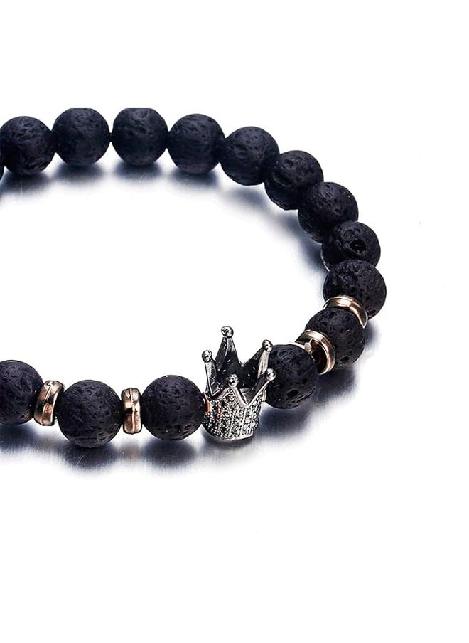 YELLOW CHIMES - 2 Pcs King Queen Crown Charm Natural Stone Couple Bracelet For Women And Men 2 Pcs - Image 1