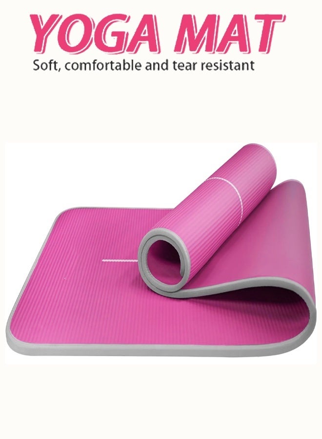 Yoga Mat Non-Slip Eco Friendly NBR All-Purpose 10mm Thick Exercise Mat High Density Anti-Tear Pilates Mat with Carrying Strap for Yoga Pilates and Gymnastics - 183cm x 66cm x 1cm - Pink