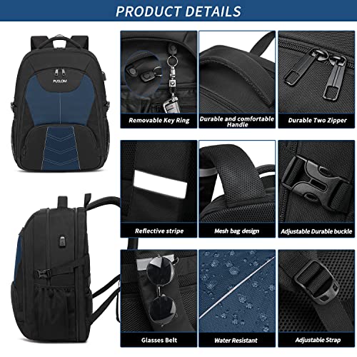 PUSLOM Extra Large Travel Laptop Backpack for Men 55L,Water Resistant 18.4 inch Big Business Laptop bags with USB Charging Port,TSA Friendly Anti Theft Computer Bag for Work College,Blue - Image 4