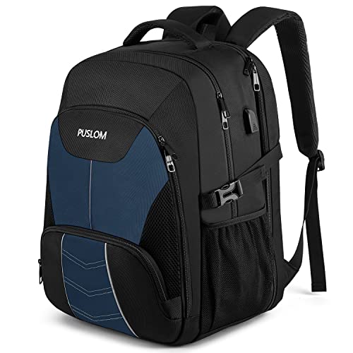 PUSLOM Extra Large Travel Laptop Backpack for Men 55L,Water Resistant 18.4 inch Big Business Laptop bags with USB Charging Port,TSA Friendly Anti Theft Computer Bag for Work College,Blue - Image 1