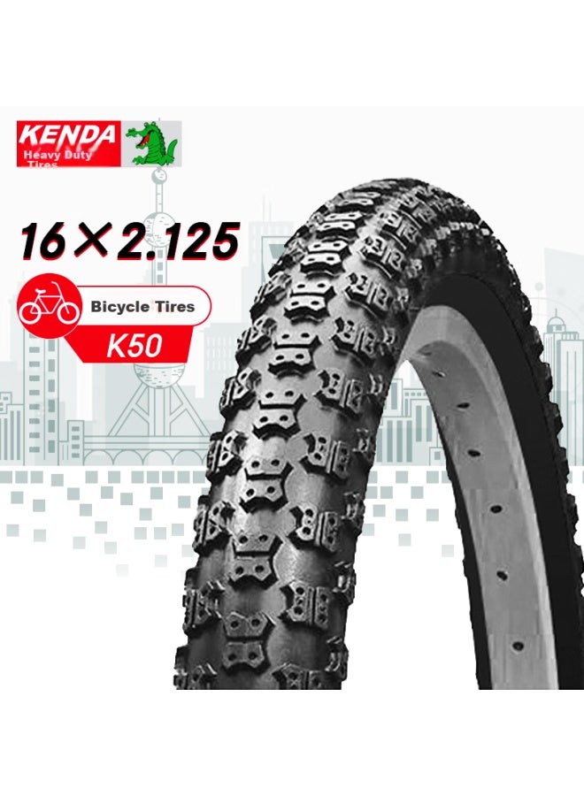 KENDA دراجة أطفال قابلة للطي K50، إطار خارجي 16X2.125، إطار خارجي متين لدراجات الأطفال، إطار أسود كبير الجزيئات مضاد للانزلاق لدراجات الجبال للأطفال - Image 1