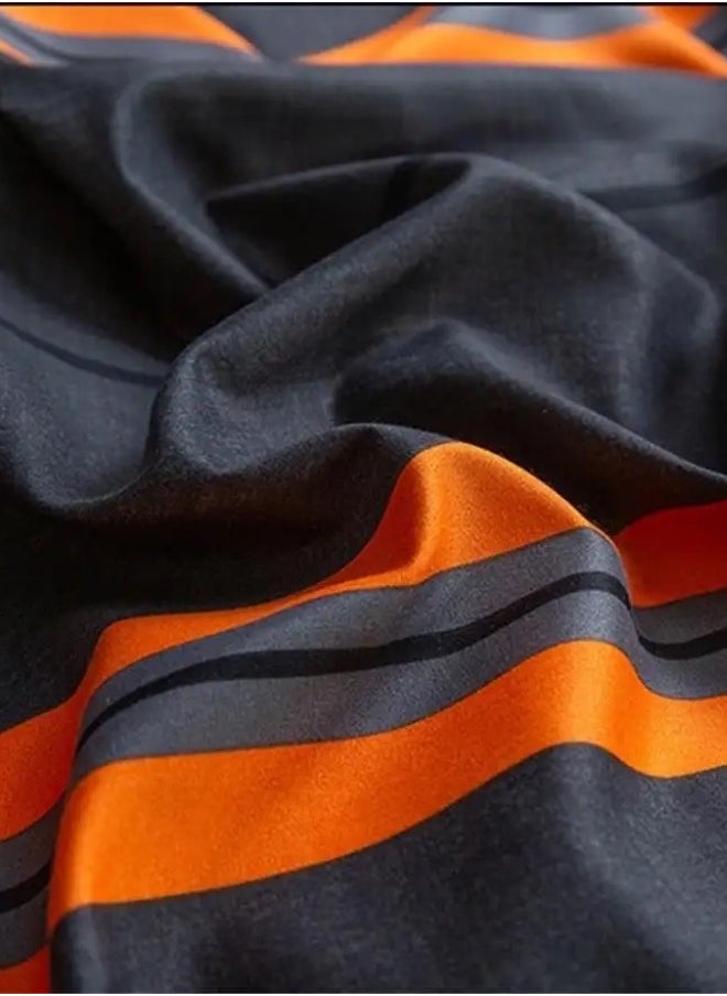 LUNA Home - King Size 6-Piece Striped Duvet Cover Set in Grey and Orange. - Image 1